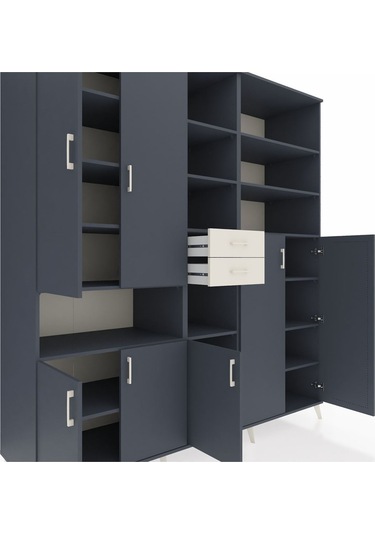 Kronos Dolap 17 Raflı 2 Çekmeceli 7 Kapaklı 220x59x243 Antrasit-antrasit/aytaşı Antrasıt/aytası