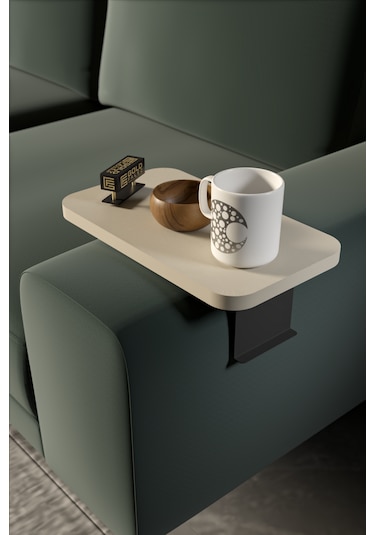 İkili Yan Sehpa Ayarlanabilir Tepsi Dikdörtgen Krem