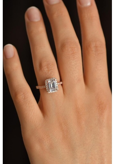 925 Ayar Zirkon Taşlı Rose Ayarlanabilir Baget Gümüş Yüzük 10-20