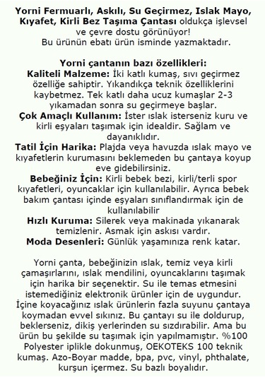 Yorni 30x37cm, Zoo, Su Geçirmez Bebek Çocuk Beslenme Çantası, Torba Beyaz