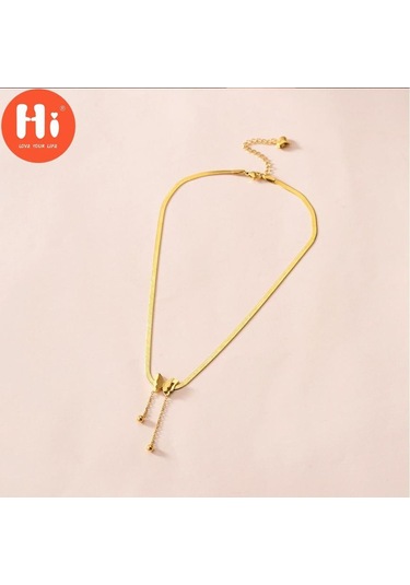 Altın Merhaba 316l Paslanmaz Çelik Moda Lüks Takı Mat 2 Katmanlı Kelebek Gerdanlık Charms Yılan Kemik Zincir Kolye Kolye Kadınlar Için