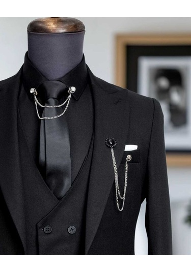 Beystil Sivri Yaka Siyah Takım Elbise Nikol04- Slim Fit Siyah