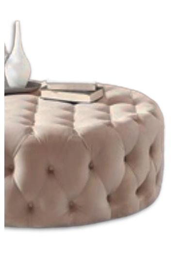 Most Hallow Kapitoneli Yuvarlak Orta Sehpa 03 Bej Kadife Kumaş %1