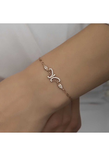 Blackcraft 925 Ayar Gümüş Rose Kelebek Kadın Bileklik Bc-801beb