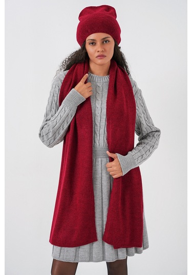 Kadın Triko Atkı Bere 15939 - Bordo Bordo