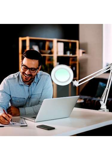 Neoglint 8x Büyüteçli Esnek Kelepçeli Masa Lambası Beyaz