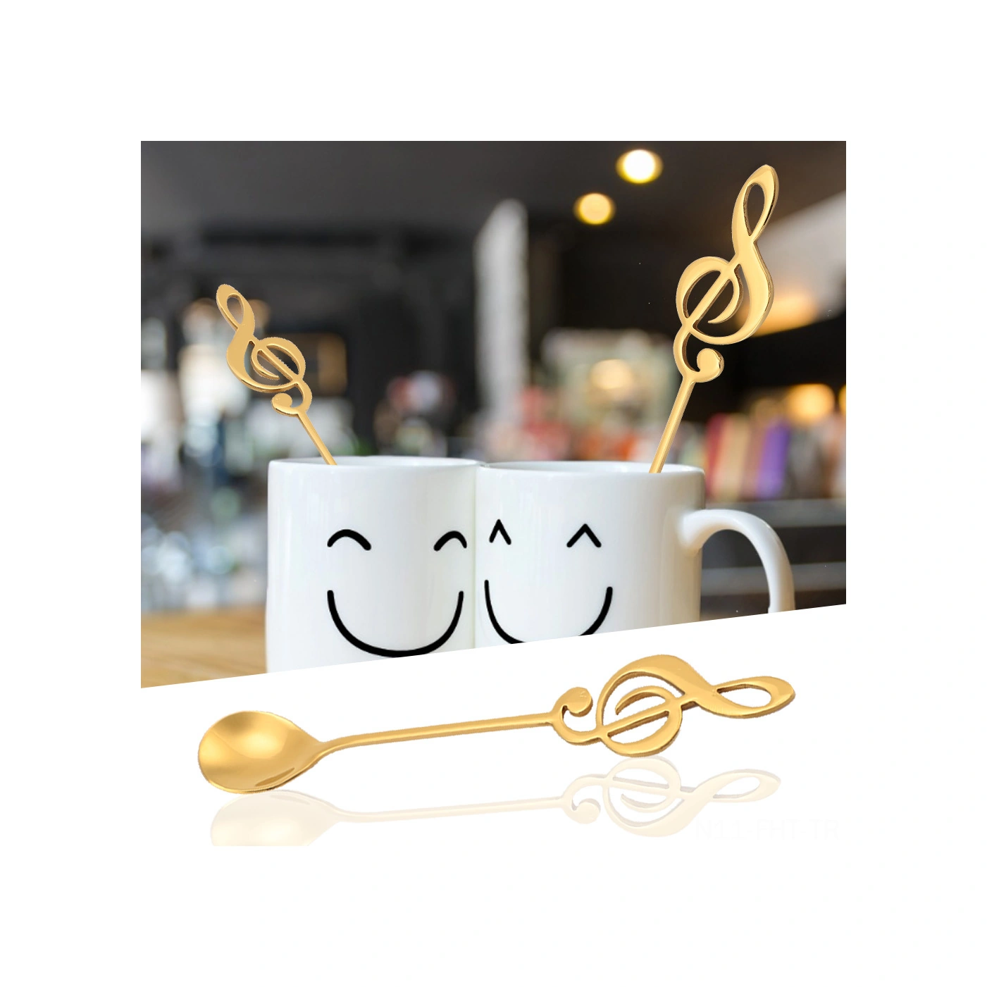 Hangfox 304 Paslanmaz Çelik Müzik Notası Desenli Kahve Karıştırıcı Kaşık - Gümüş Renkli Tatlı Ve Pasta Kaşığı Altın