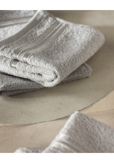 Maynor Bordürü Floşlu 2'li %100 Pamuk El Havlusu - Açık Gri 8684427114438 Gri