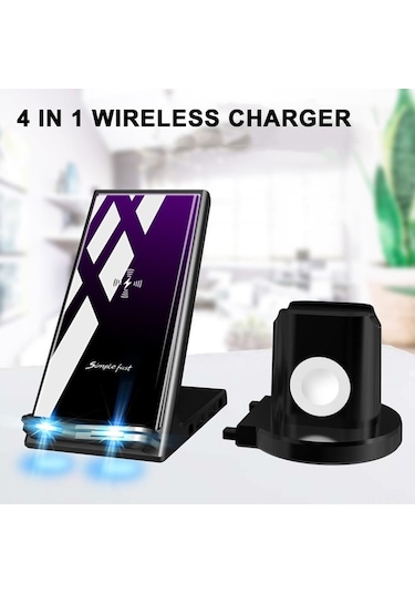 Willowhaven 4 Cihazı Hızlı Kablosuz Şarj Cihazı, A9 Siyah, 10w, 4'ü 1 Arada Şarj, Güvenlik Koruma Özellikleriyle