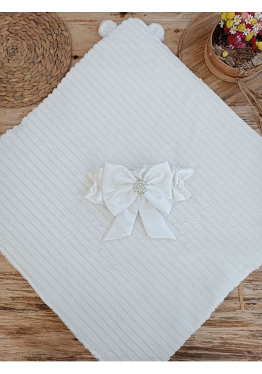 Yenidoğan Beyaz Wool Yün Kumaş Ayıcık Kulaklı Kundak Bebek Battaniyesi Çok Renkli