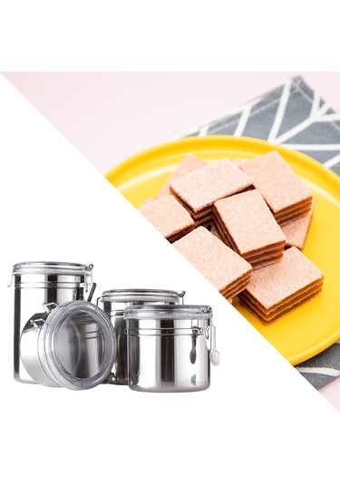 Homyl 4x Kahve Kutusu Kiler Depolama Tahıl Tuzları Şeker Için Gümüş