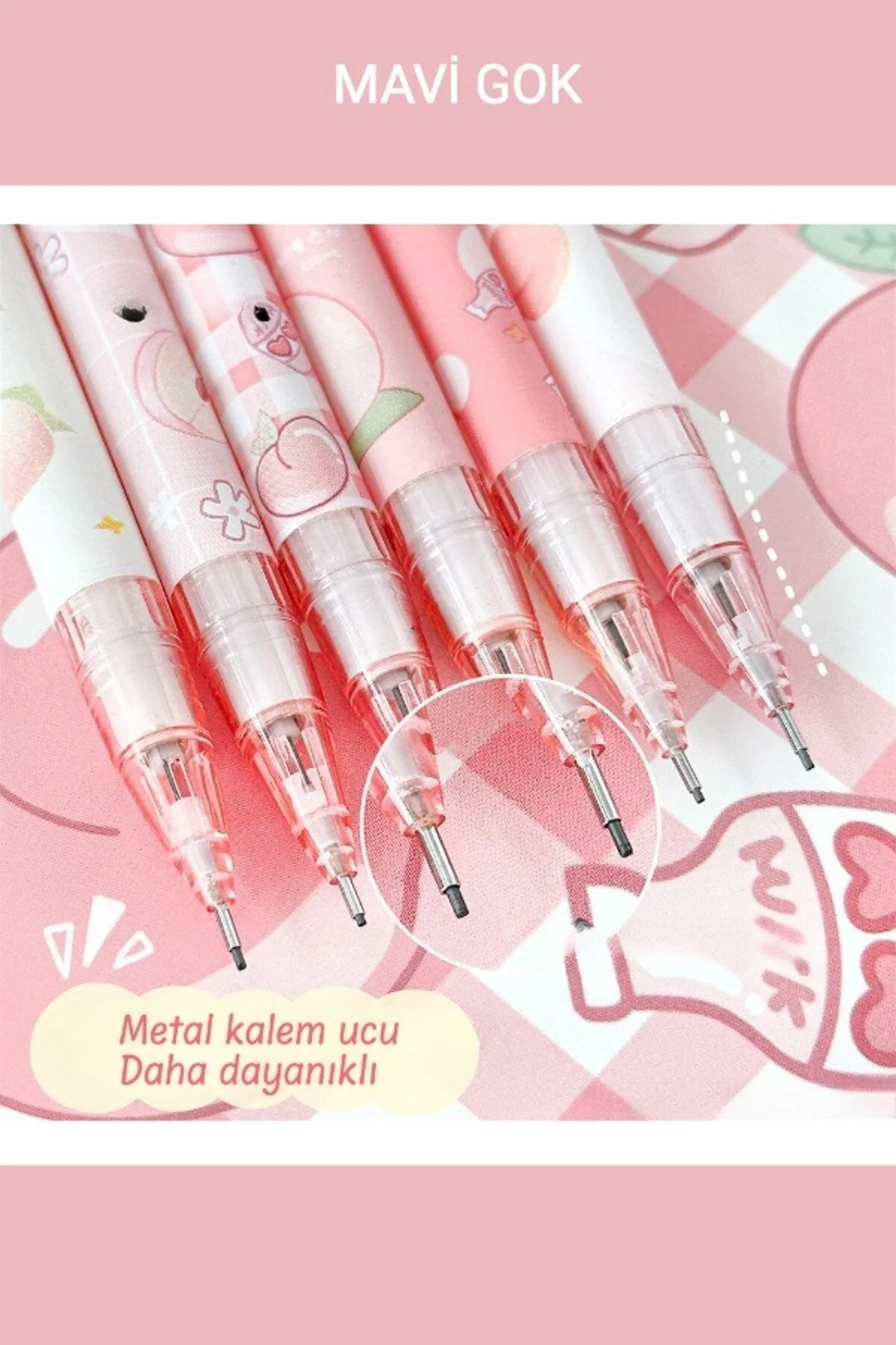 Kawai Şeftali Uçlu Kalem 2b 0,7mm 4 Adet Uçlu Kalem+1 Kutu Uç Şeftali - Pembe