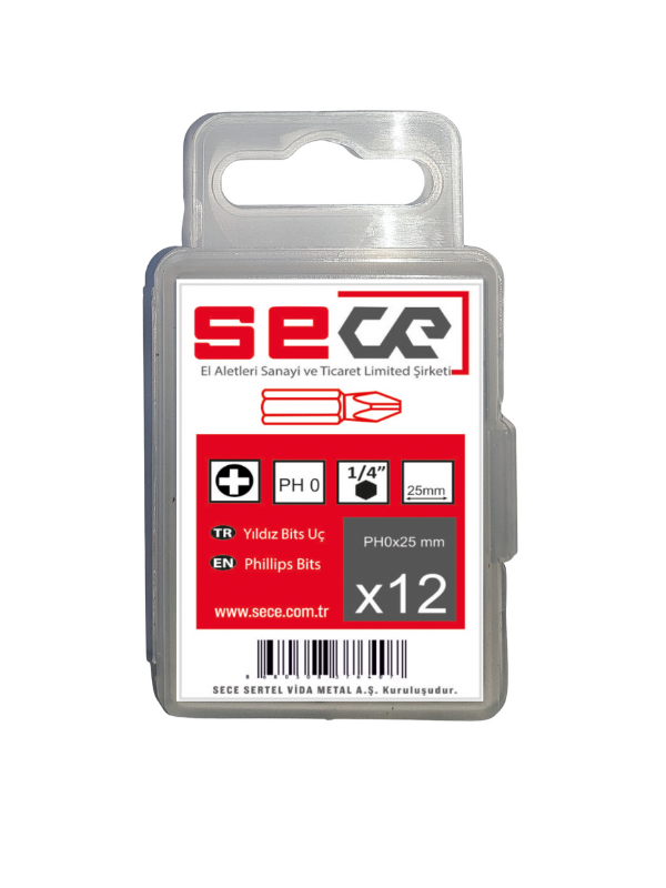 Sece 1/4'' Yıldız Bits Uç Ph0x25 Mm 12 Adet