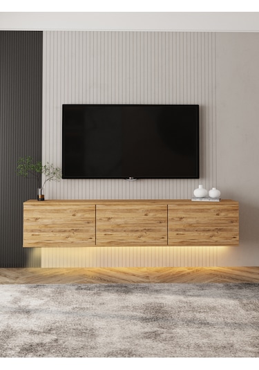 NEON (atlantik çam) IŞIKLI DUVARA MONTE TV ÜNİTESİ