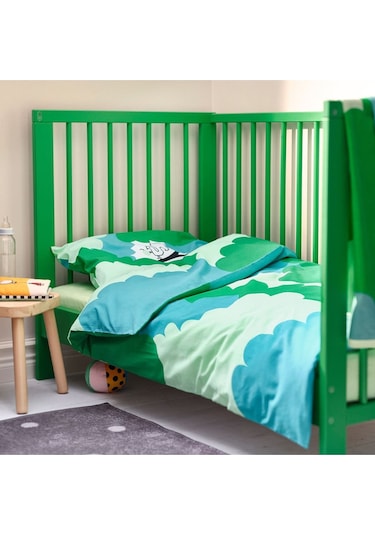 Bebek Karyolası, Yeşil Renk 60x120 Cm Masif Ağaç