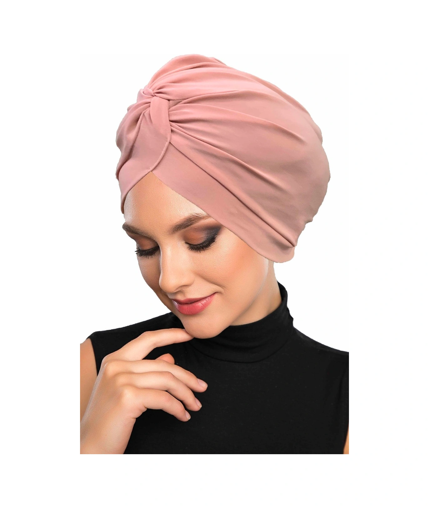 Çapraz Kancalı Pudra Hazır Türban Tesettür Dış Ve Havuz Bonesi Pudra