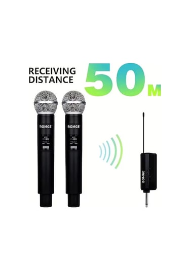 Bfs Profesyonel Çiftli Kablosuz Mikrofon Seti Karaoke Şarj Edilebilir 50 Metre Mesafe