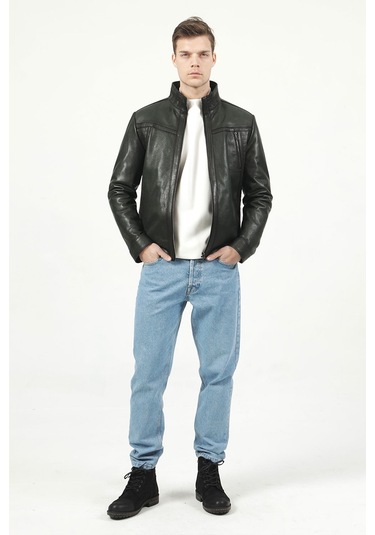 Yeşil Dericlub Sdx2020 Jumbo Gerçek Deri Erkek Mont Yeşil