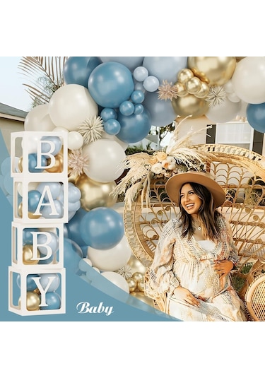 Okyanus Temalı Baby Shower Set 119 Parça Okyanus Mavi, Deniz Kumu, Krom Gold Ve Açık Mavi Balon Set