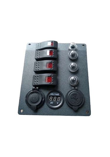 Tekne Karavan Otomatik Sigorta Paneli. 4'lü Model. Usb'li Siyah