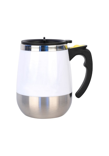 Hfambition 400ml Otomatik Kahve Karıştırıcı Bardak, Çift Katlı Isıya Dayanıklı Kapaklı, Çelik Paslanmaz, Kahve-süt-juice Karıştırır Beyaz