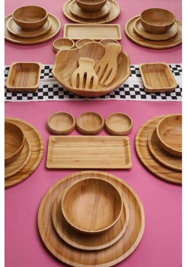 Atbyhome Meadow 6 Kişilik 31 Parça Doğal Bambu Kahvaltı Takımı Kahvaltı Seti Sunum Seti Bambu