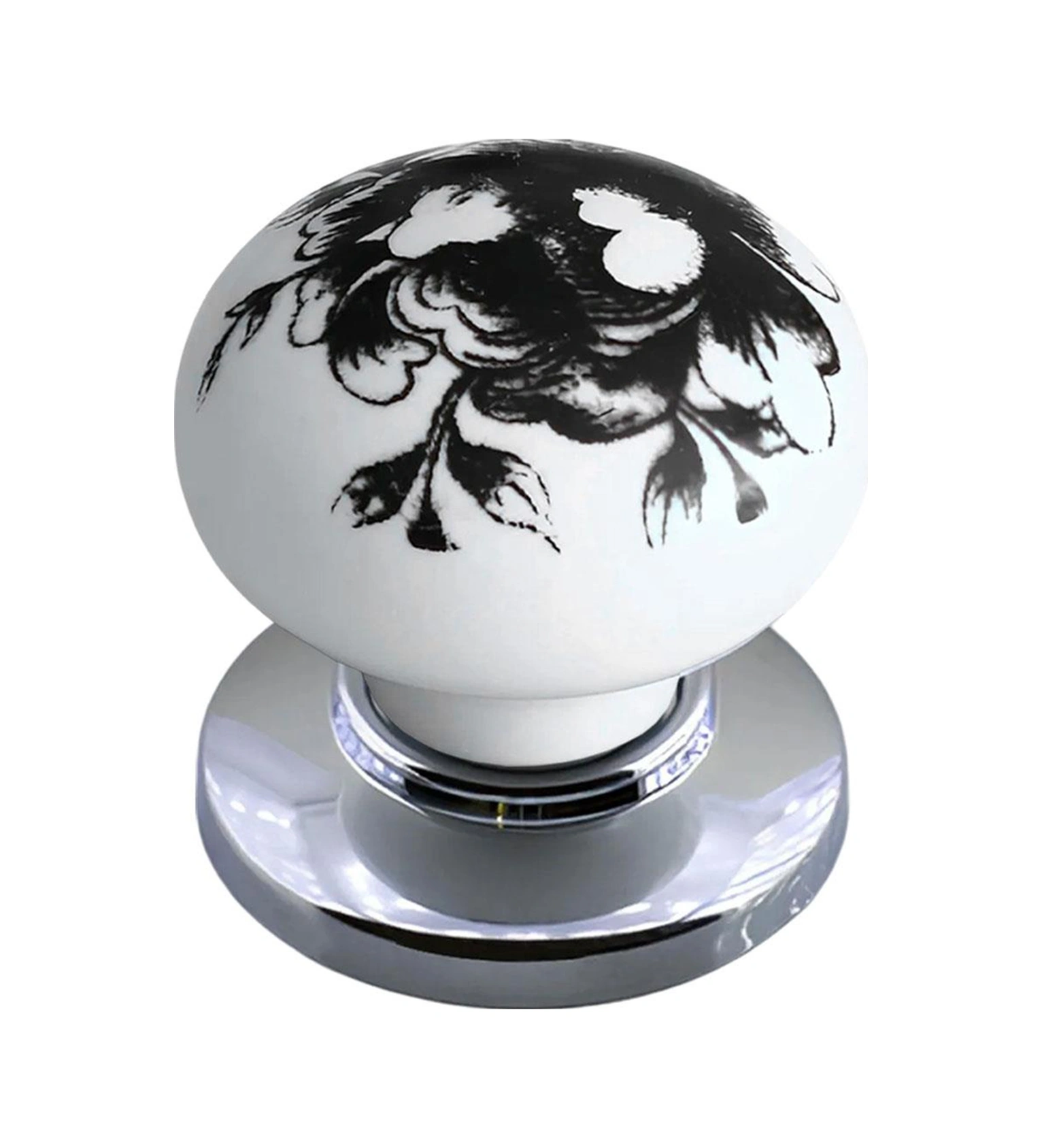 15 Adet Siyah Gül Desenli Beyaz Polimer Düğme Kulp Krom Tablalı Mobilya Mutfak Dolabı Çekmece Kulbu Kulpları