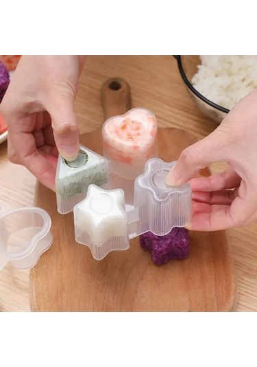 Fortunelane 4 Farklı Şekil Kalp, Çiçek Kalıbı Seti - Sağlıklı Lezzetli Atıştırmalıklar İçin Japon Usulü Onigiri Hamuru Kalıbı, Şe Şeffaf - Beyaz