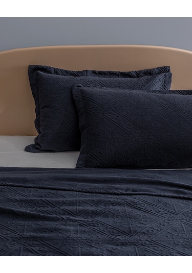 Madame Coco Marjolaina Çift Kişilik %100 Pamuk Yatak Örtüsü - Lacivert Lacivert