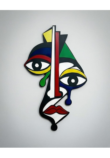 Picasso Tarzı Renkli Ahşap Duvar Mask Mdf - Soyut Yüz Duvar Sanatı. 1