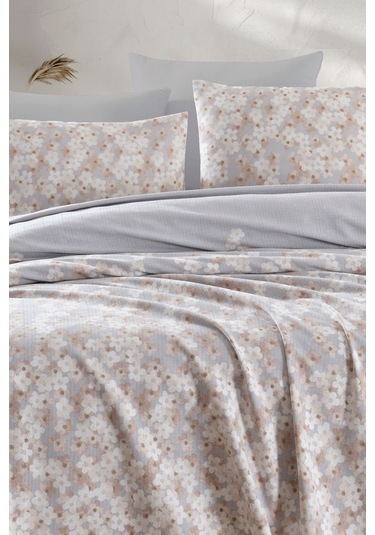 Enlora Home Pike Seti Baskılı Çift Kişilik Piti Yaprak Rose Çok Renkli