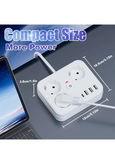 Motion003 7si 1 Arada Guc Seridi 3 Ac Cikisi 3 Usb 1 Tip C Asiri Yuk Korumasi Duvara Monte Beyaz 1524cm