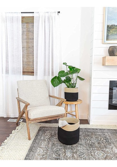 Ikili Dekoratif Jüt Saplı Hasır Sepet Saksı 30 Cm Ve 25 Cm , Dekoratif Saksı Ve Havluluk Siyahjüt