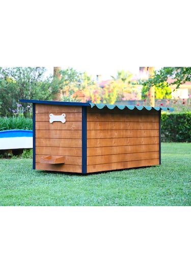 MANDU Ahşap İkiz Köpek Kulübesi (2 yuva tek kulübe) + İsimlik ve