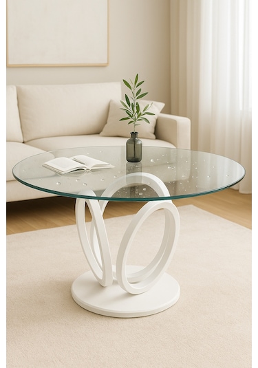 Temperli Cam Yuvarlak Cam Dayanıklı, Şık Dekoratif Cam Masa Üstü 4 Mm Beyaz