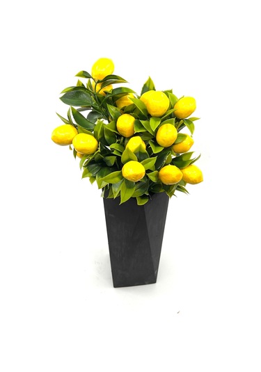 Siyah Geometrik Beton Vazoda Limon Demeti 40 Cm Siyah-sarı