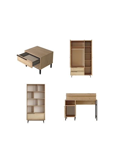 Robin Home Lidya Genç Odası Takımı 5'li Set Sepet-uv Baskı Jüt Kahverengi