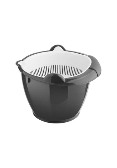 Antrasit Gri Dönerli Çiftli Süzgeç Makarna Süzgeci