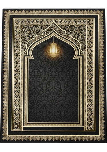 Siyah Seccade Ve Namazlık Dijital Baskılı Yumuşak Diz Acıtmaz Siyah - Altın