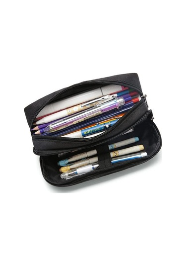 Siyah Kalem Çantası Büyük Kapasiteli Kore İlköğretim Okulu Öğrencileri Kalem Çantası Kutusu Çift Katmanlı Kalem Kutuları 56628794