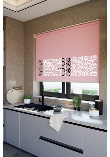 Lazer Kesim Mat Stor Perde, Lazer Kesimli Klasik Serisi, C-101006 Gül Kurusu Renk Gül Kurusu