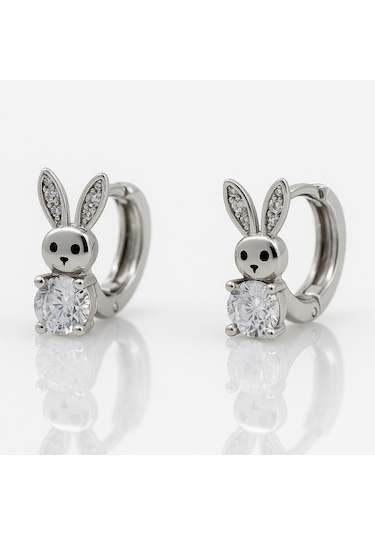 White Gold Plated Rabbit Hoop Küpe Silver