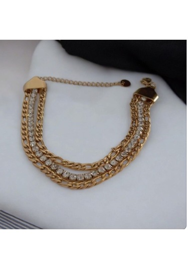 Kadın 3'lü Zirkon Taşlı Çelik Bileklik 8840 Altın