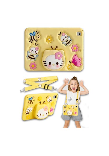 Apple Ipad 8. Ve 9. Nesil 10.2 Inç 2020 / 2021 Uyumlu Kedi Kılıf Standlı Eğlenceli Koruma Yellow