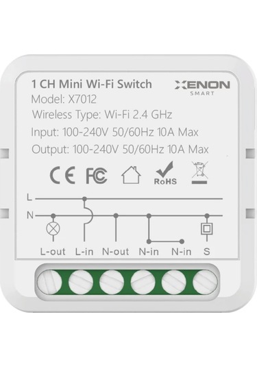 Xenon Smart Tek Çıkışlı Smart Switch, Tekli Akıllı Röle, Tek Kanal Anahtar Modülü (Wi-Fi) X7012