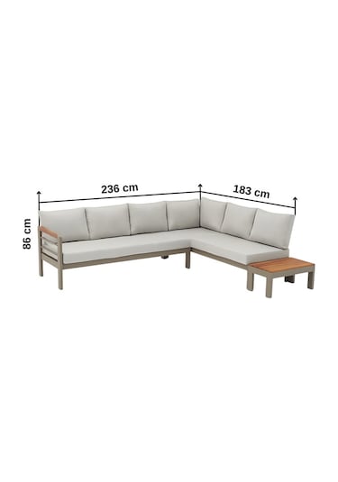 Palermo Alüminyum Bahçe Balkon Köşe Takımı + Ahşap Sehpa