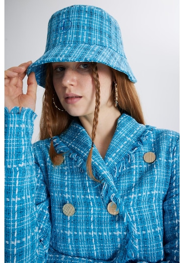 Holly Lolly Tüvit Kumaş Logolu Bucket Tweed Şapka Mavi