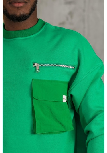 Oversize 3 İplik Bisiklet Yaka Torba Cepli İçi Polarlı Basic Sweatshirt 001