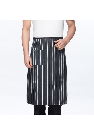 Suntek Cepli Unisex Çizgili Şef Önlüğü Restoran Siyah Siyah