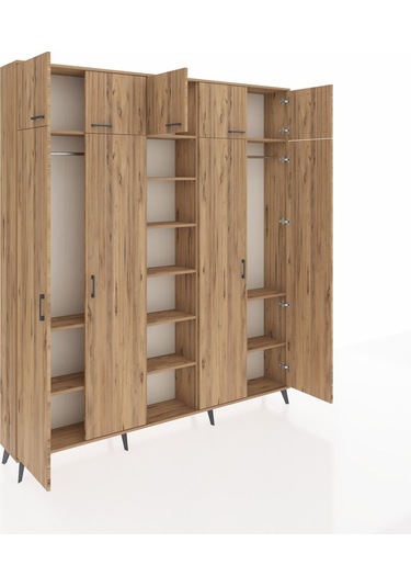 Arges Dolap 12 Raflı 9 Kapaklı 2 Askılı 220x30x243 Çam-çam/çam Atlas Çam/atlas Çam